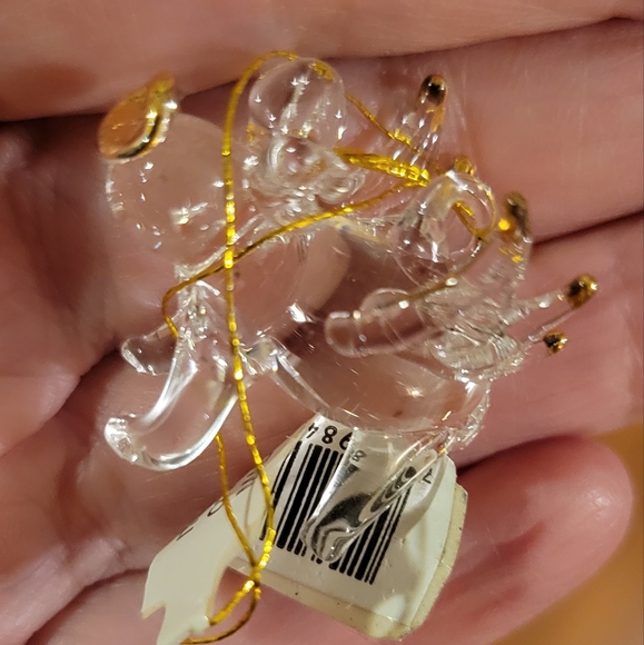 4- Blown Glass Mini Pig Figurine Ornaments 1" Clear glass with gold tipped wings - Picture 1 of 5